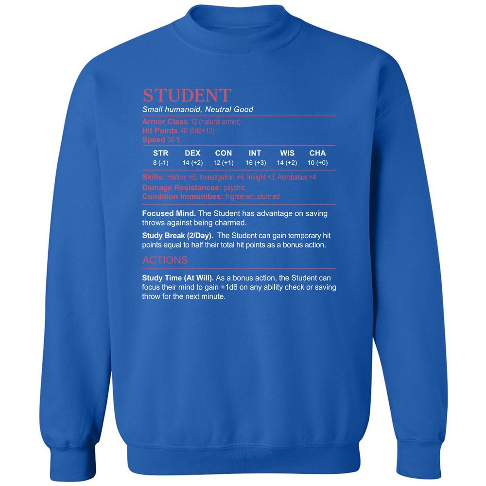 Student Stats Classic Unisex Sweatshirt - Royal - 9