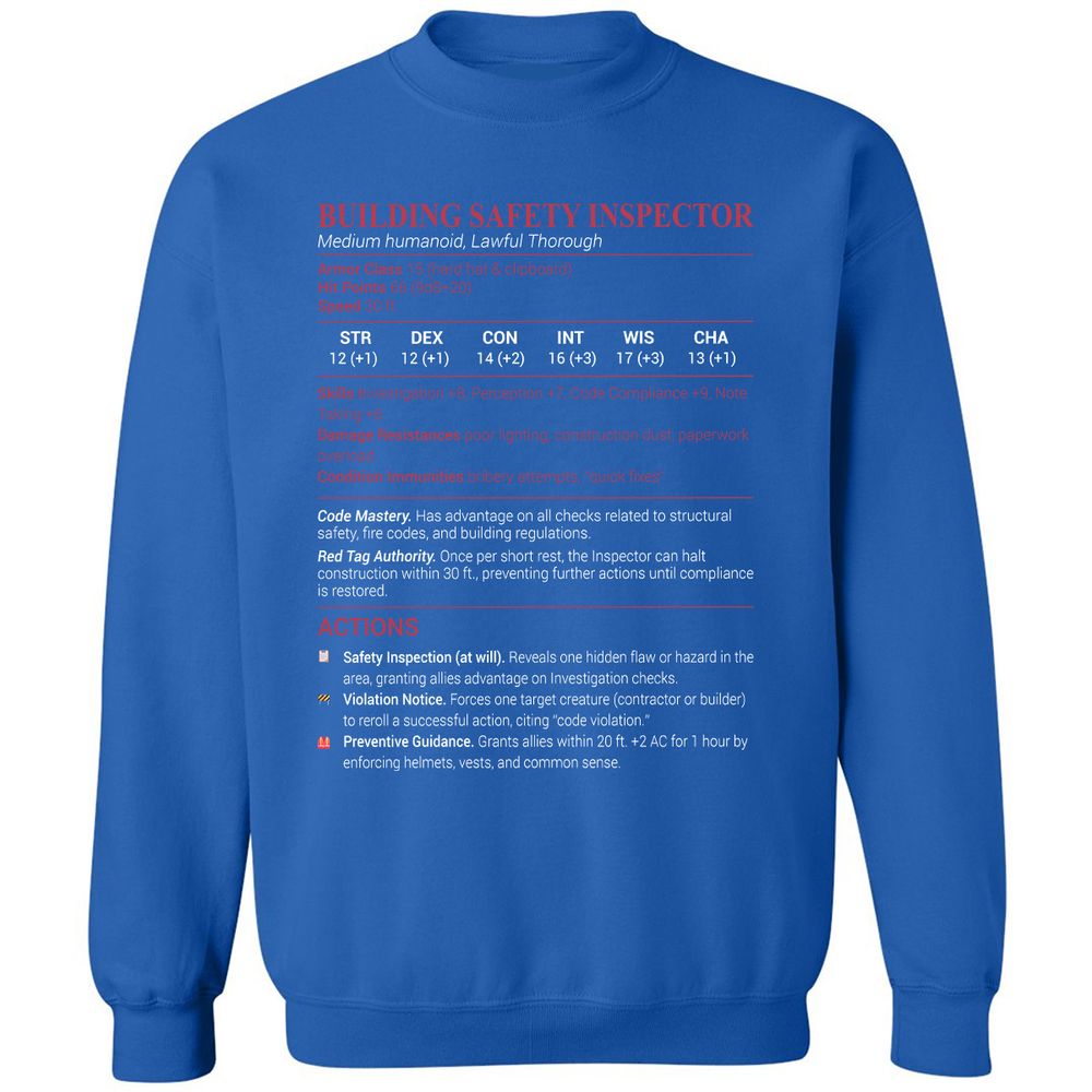Building Safety Inspector Classic Unisex Sweatshirt - Royal - 9