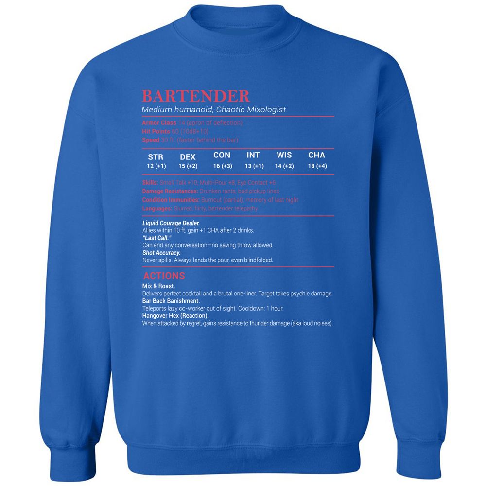 Bartender Stats Classic Unisex Sweatshirt - Royal - 9