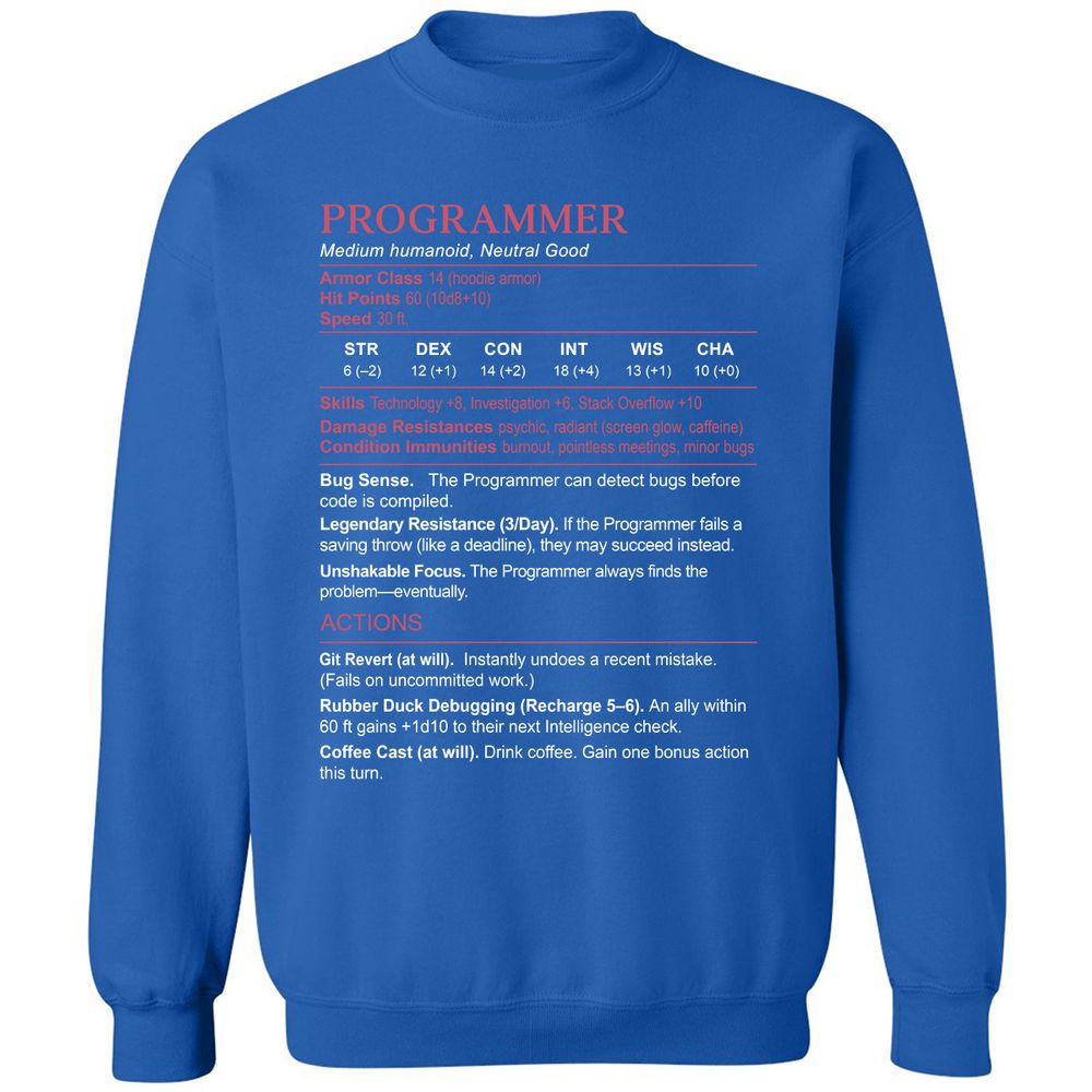 Programmer Stats Classic Unisex Sweatshirt - Royal - 9
