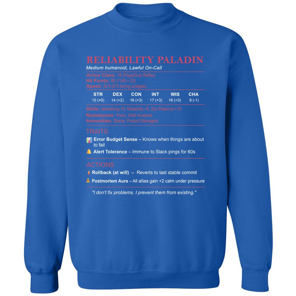 SRE Stats (Reliability Paladin) Classic Unisex Sweatshirt - Royal - 9