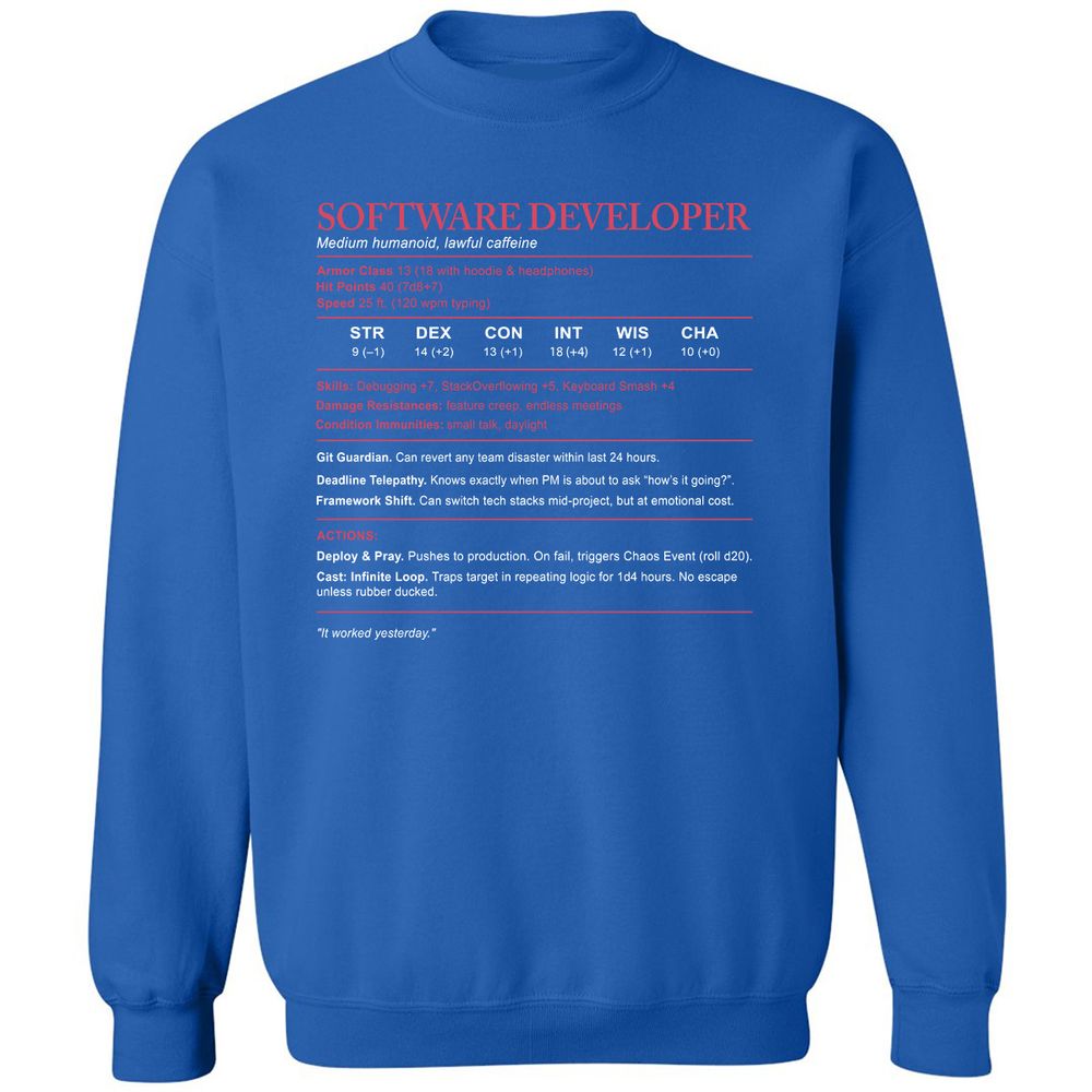 Software Developer Stats Classic Unisex Sweatshirt - Royal - 9