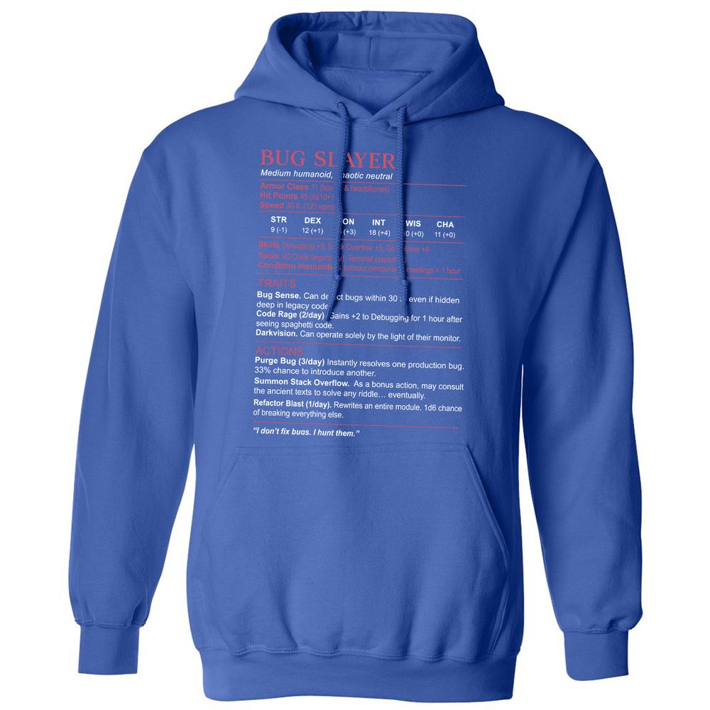 Software Engineer Stats (Bug Slayer) Classic Unisex Hoodie - Royal - 9