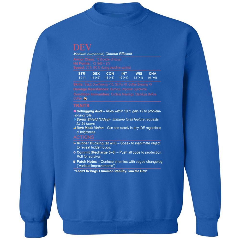 DEV Stats Classic Unisex Sweatshirt - Royal - 9