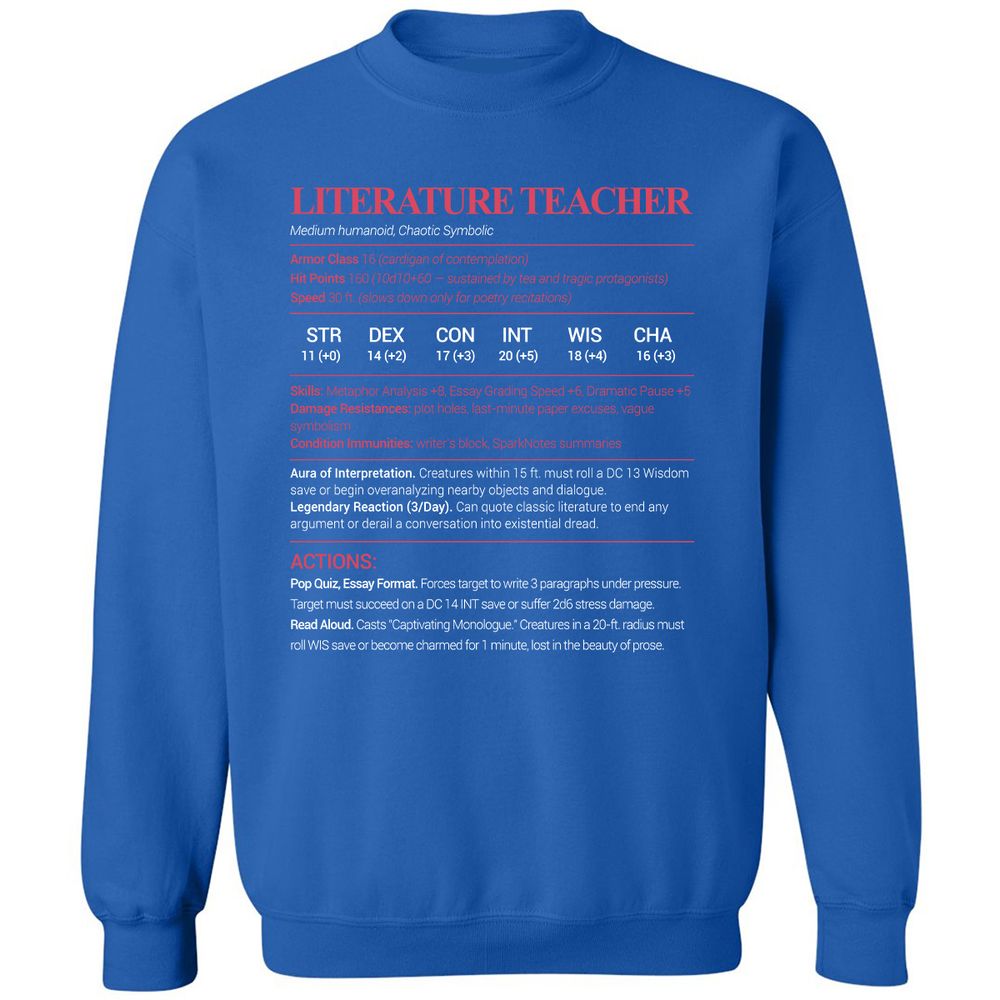 Literature Teacher Classic Unisex Sweatshirt - Royal - 9