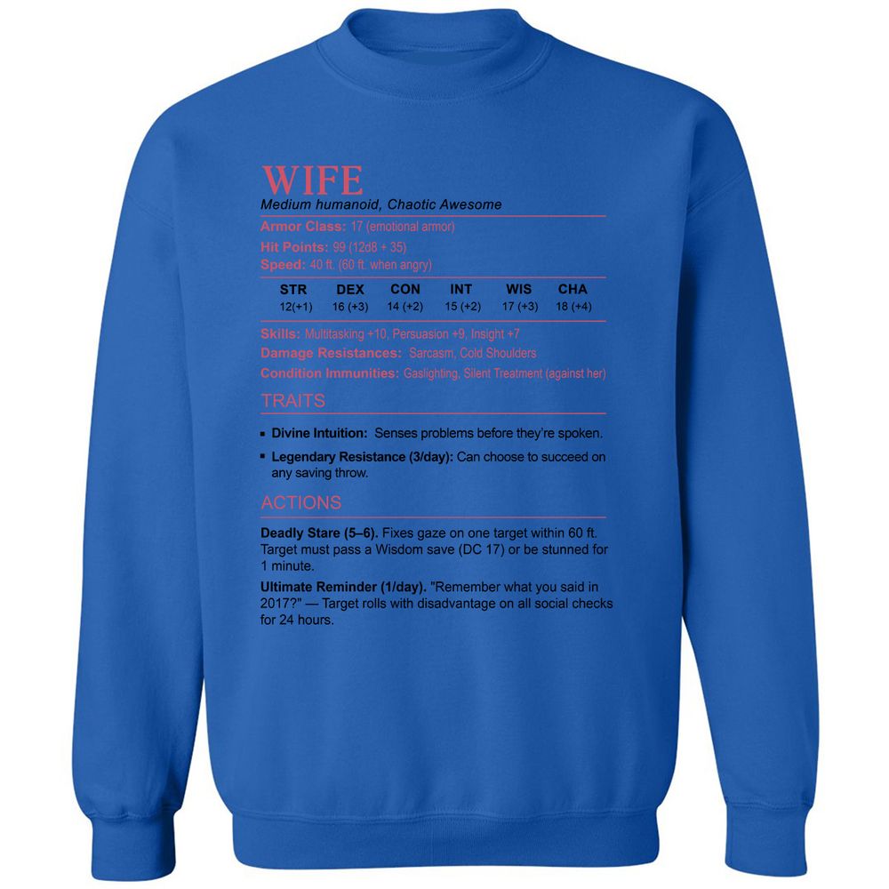 Wife Stats 2 Classic Unisex Sweatshirt - Royal - 9
