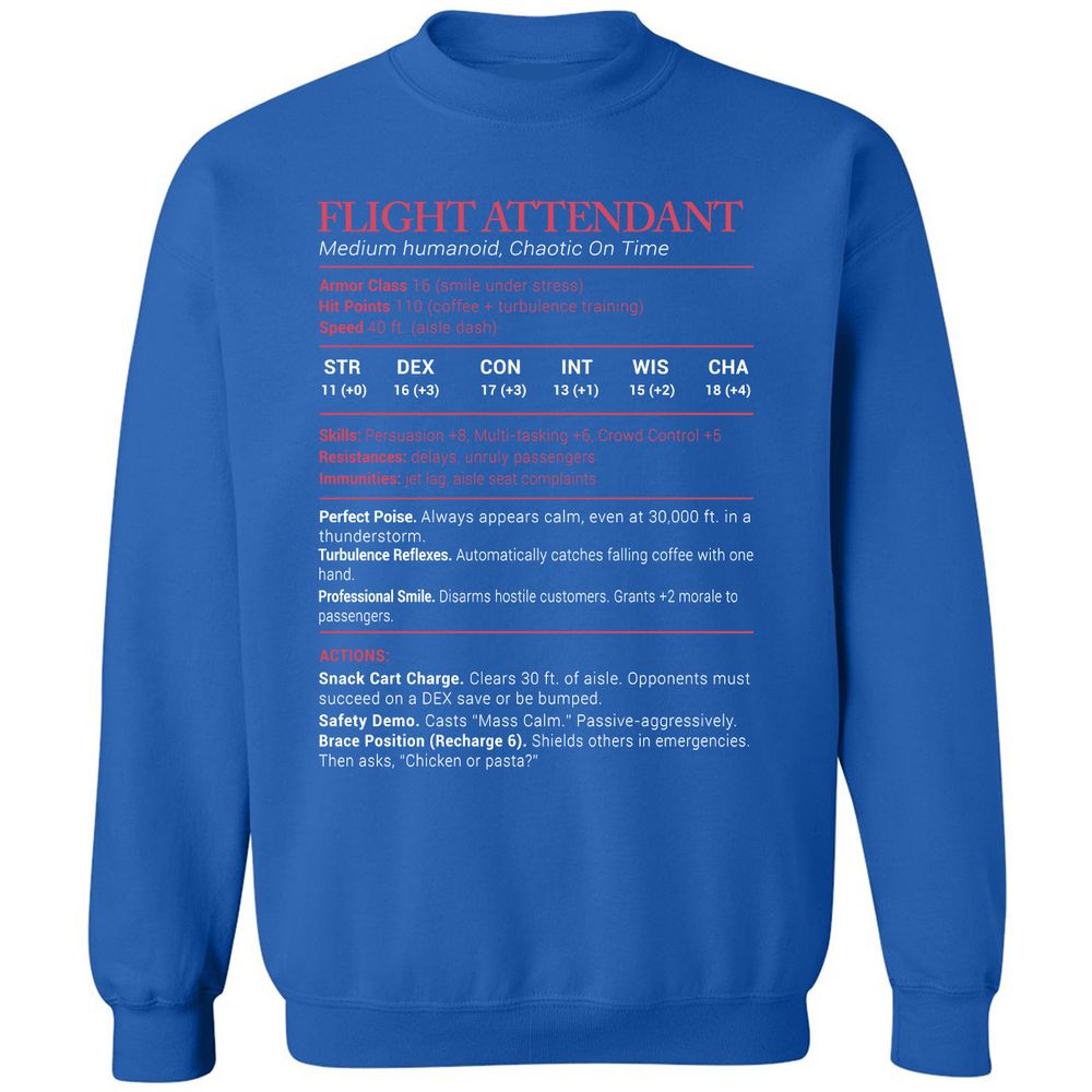 Flight Attendant Stats Classic Unisex Sweatshirt - Royal - 9