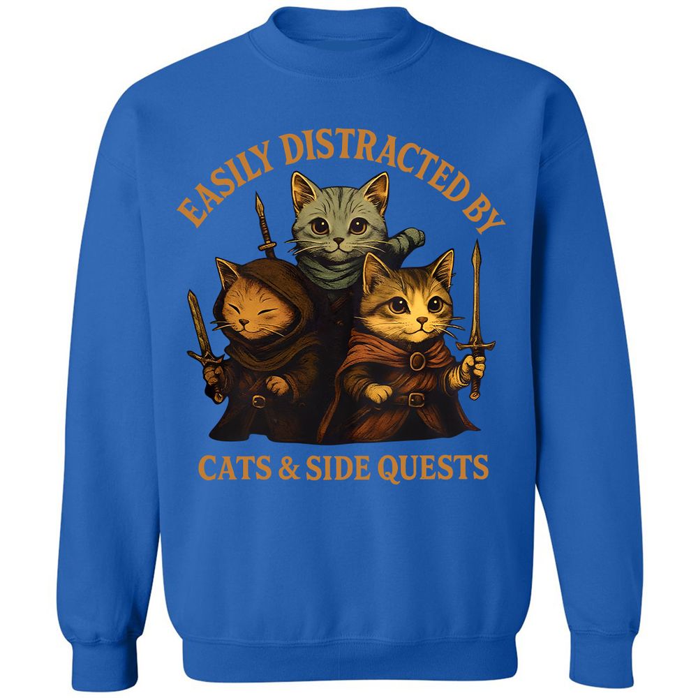 Easily Distracted By Cats & Side Quests Classic Unisex Sweatshirt - Royal - 9