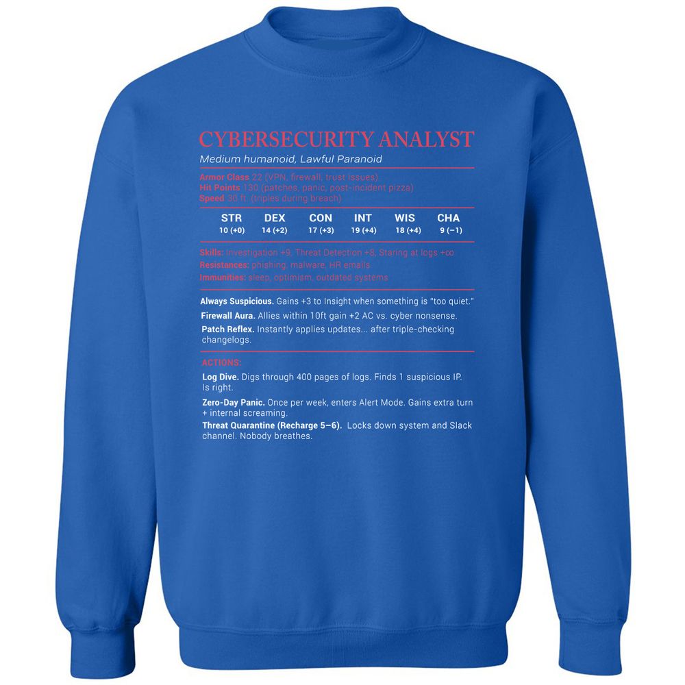 Cybersecurity Analyst Stats Classic Unisex Sweatshirt - Royal - 9