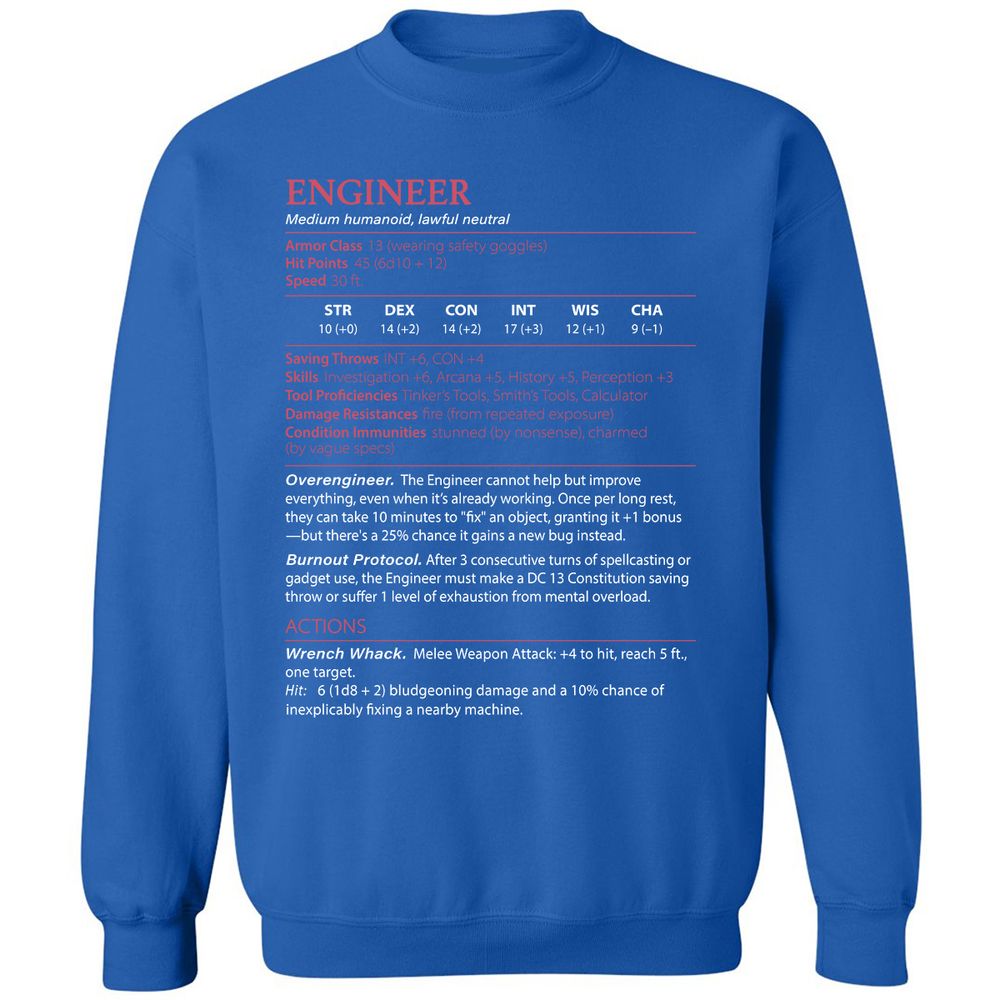 Engineer Stats Classic Unisex Sweatshirt - Royal - 9