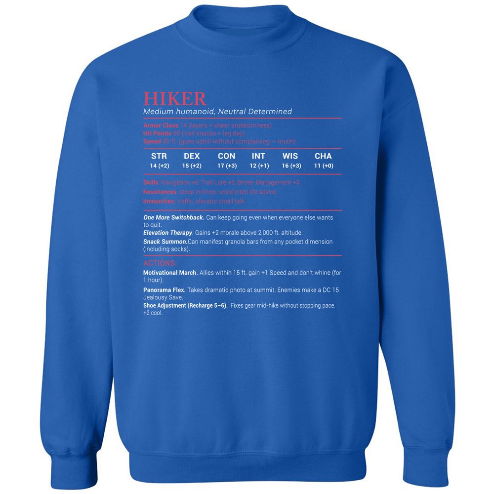 Hiker Stats Classic Unisex Sweatshirt - Royal - 9