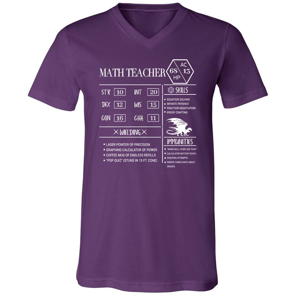 Math Teacher New Unisex V-Neck T-Shirt - Team Purple - 9