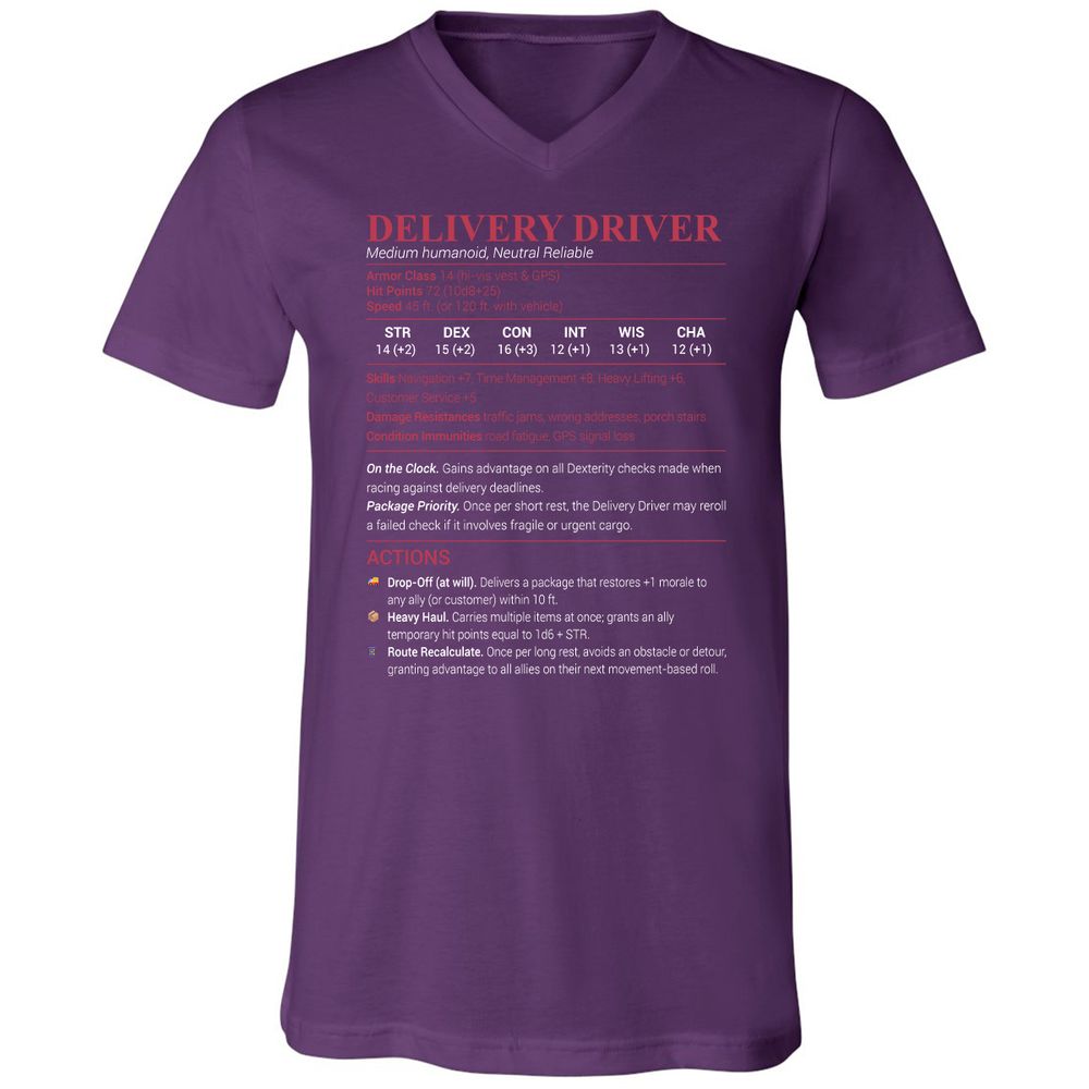 Delivery Driver Unisex V-Neck T-Shirt - Team Purple - 9
