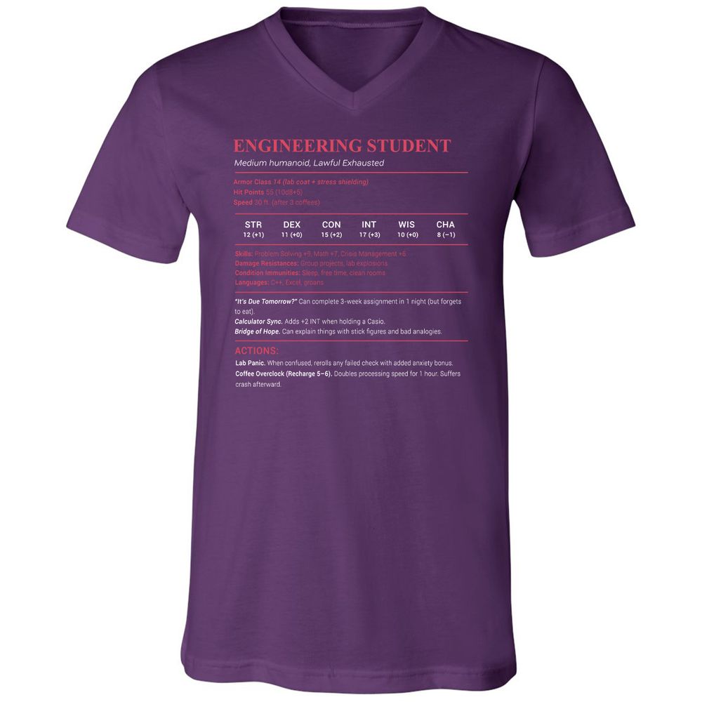 Engineering Student Unisex V-Neck T-Shirt - Team Purple - 9