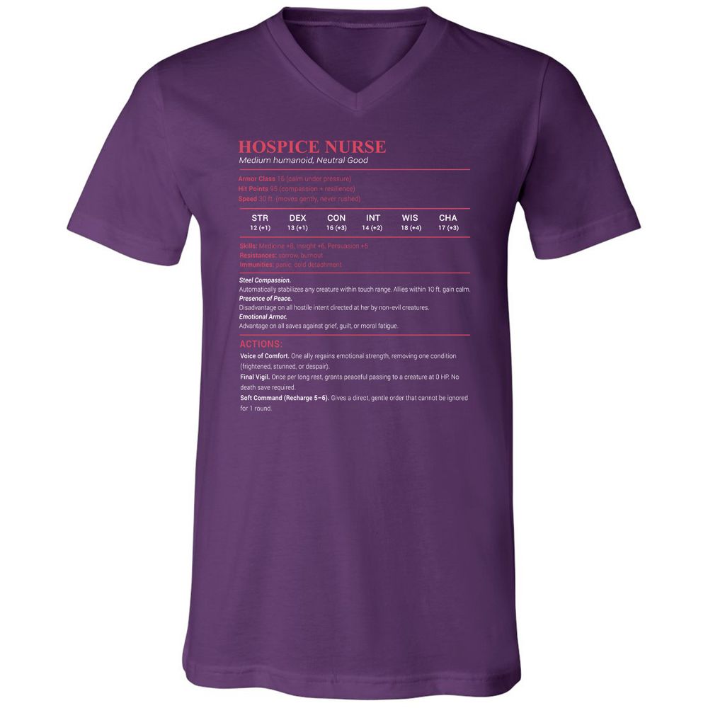 Hospice Nurse Stats Unisex V-Neck T-Shirt - Team Purple - 9
