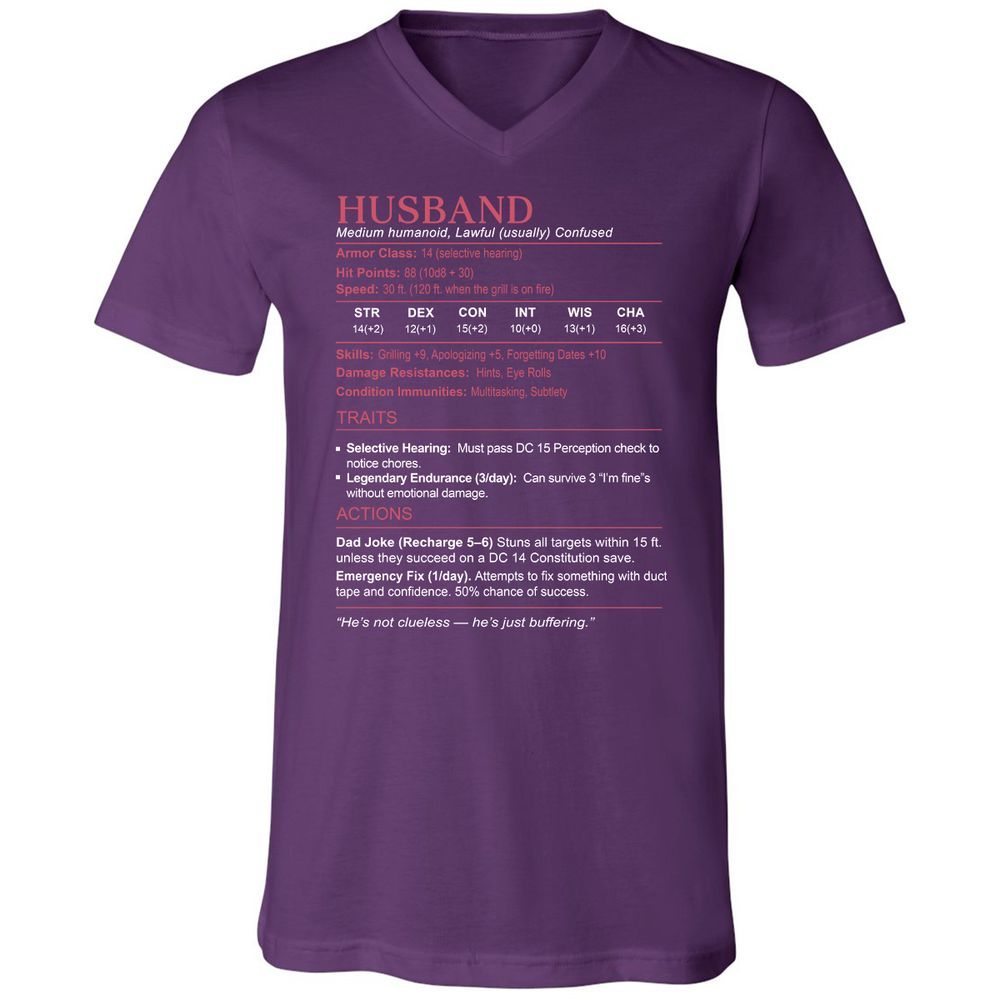 Husband Stats Unisex V-Neck T-Shirt - Team Purple - 9