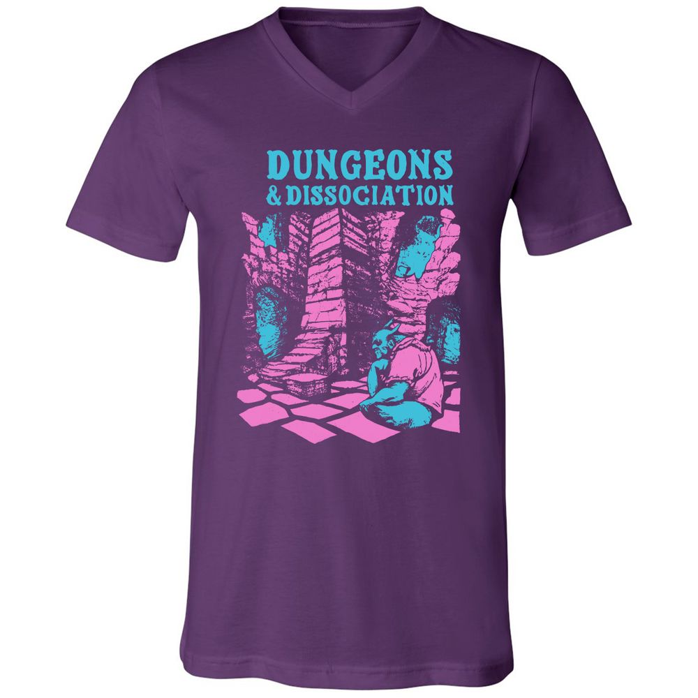 Dungeons And Dissociation Unisex V-Neck T-Shirt - Team Purple - 9