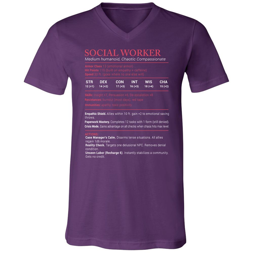 Social Worker Stats Unisex V-Neck T-Shirt - Team Purple - 9
