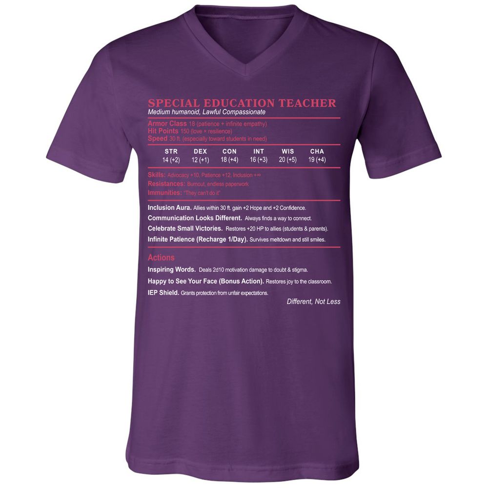 Special Education Teacher Unisex V-Neck T-Shirt - Team Purple - 9