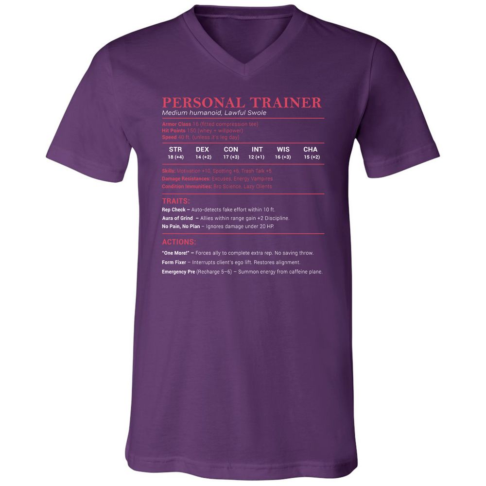 Personal Trainer PT Stats Unisex V-Neck T-Shirt - Team Purple - 9
