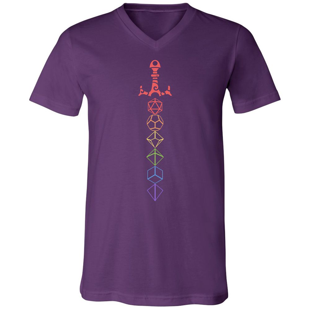 Rainbow Dice Sword LGBT Unisex V-Neck T-Shirt - Team Purple - 9