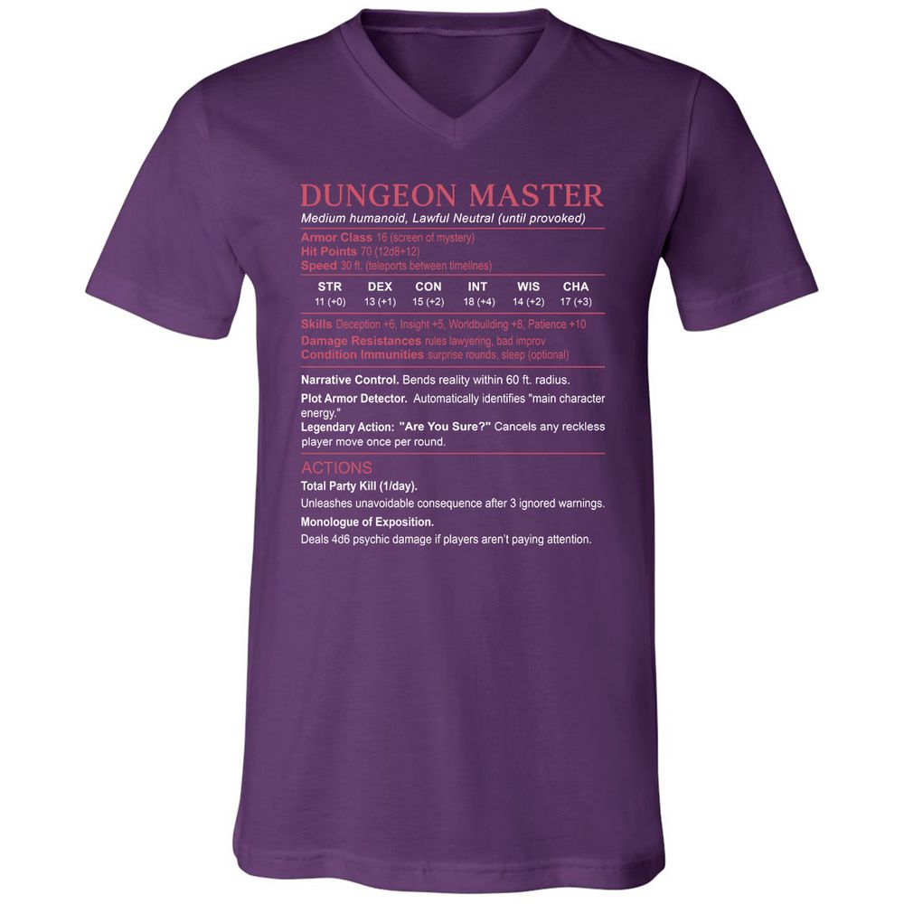 Dungeon Master Stats Unisex V-Neck T-Shirt - Team Purple - 9