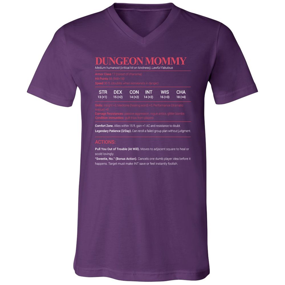 Dungeon Mommy Stats Unisex V-Neck T-Shirt - Team Purple - 9