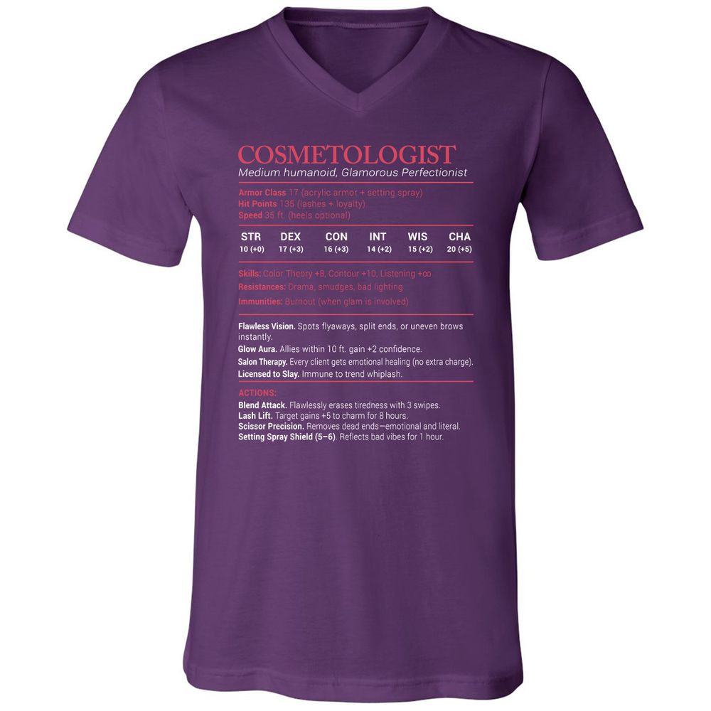 Cosmetologist Stats Unisex V-Neck T-Shirt - Team Purple - 9
