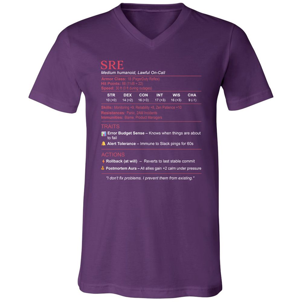 SRE Stats Unisex V-Neck T-Shirt - Team Purple - 9