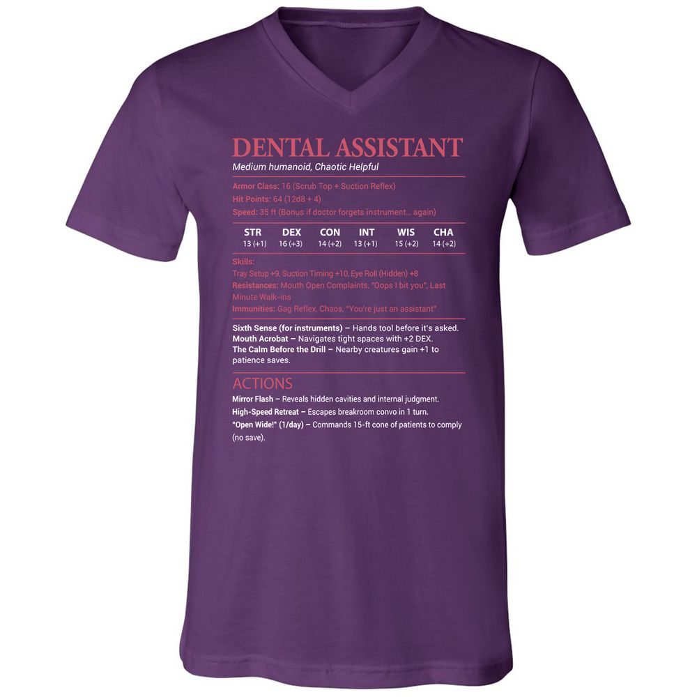 Dental Assistant Unisex V-Neck T-Shirt - Team Purple - 9