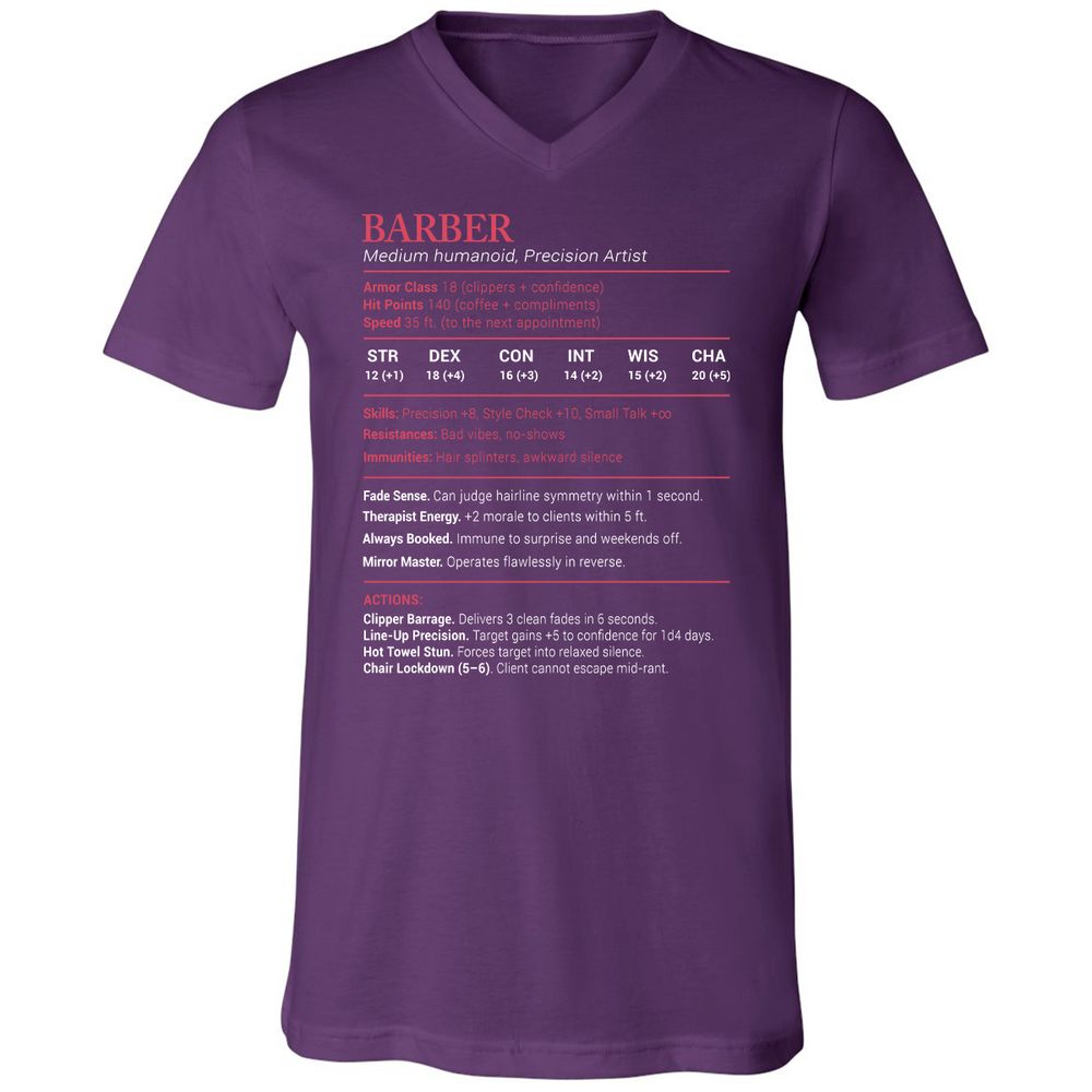 Barber Stats Unisex V-Neck T-Shirt - Team Purple - 9