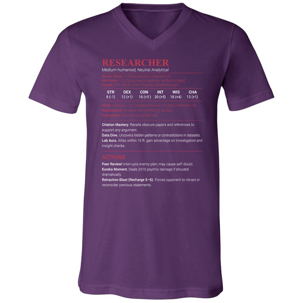 Researcher Stats Unisex V-Neck T-Shirt - Team Purple - 9