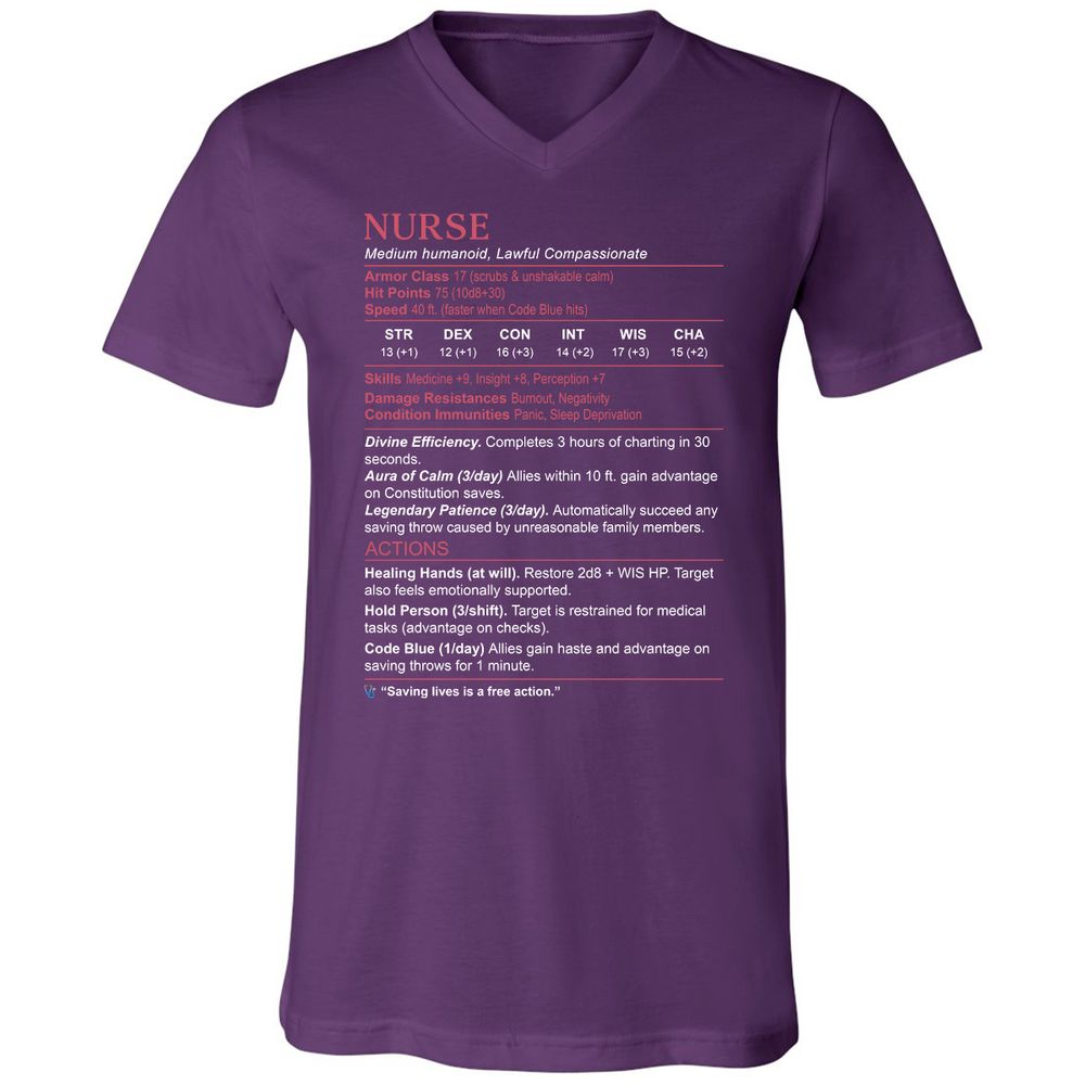 Nurse Stats 3 Unisex V-Neck T-Shirt - Team Purple - 9