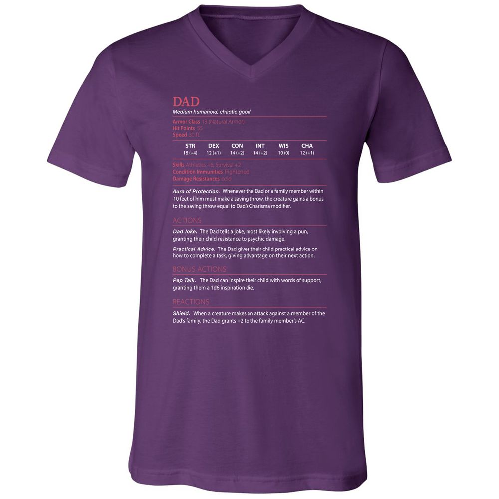 Dad Stats Unisex V-Neck T-Shirt - Team Purple - 9