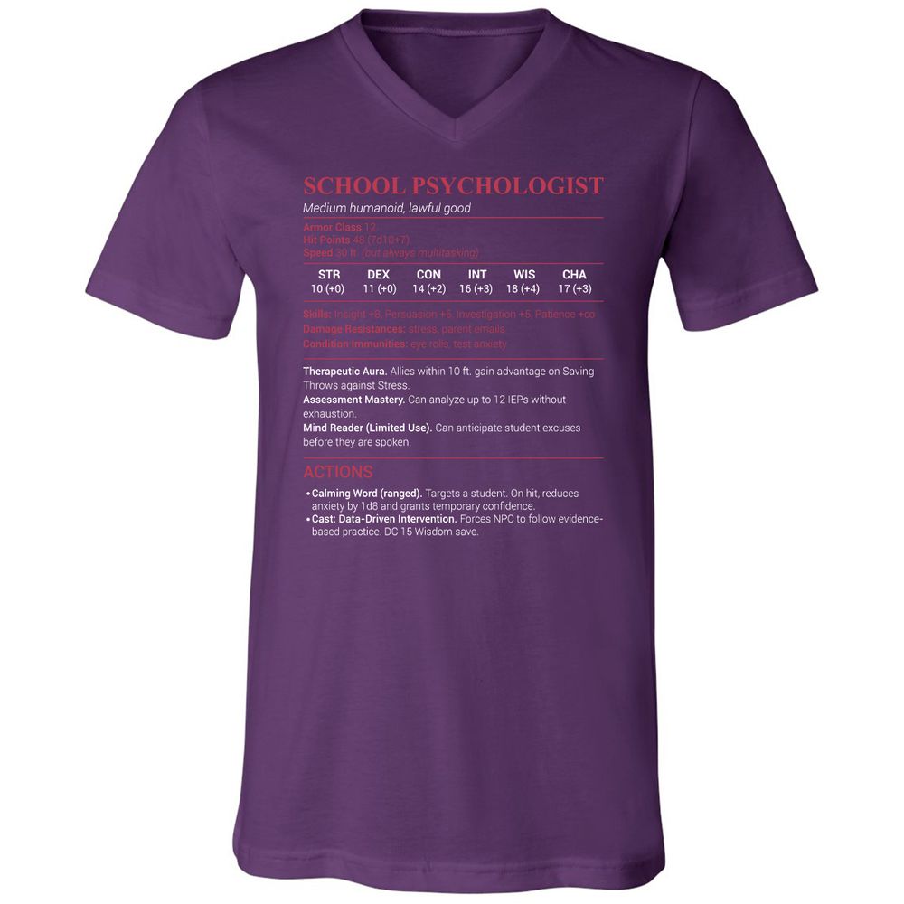 School Psychologist Unisex V-Neck T-Shirt - Team Purple - 9