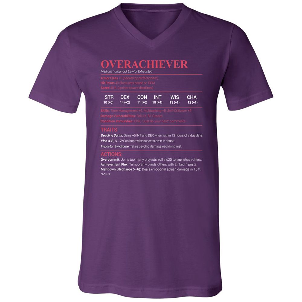 Overachiever Unisex V-Neck T-Shirt - Team Purple - 9