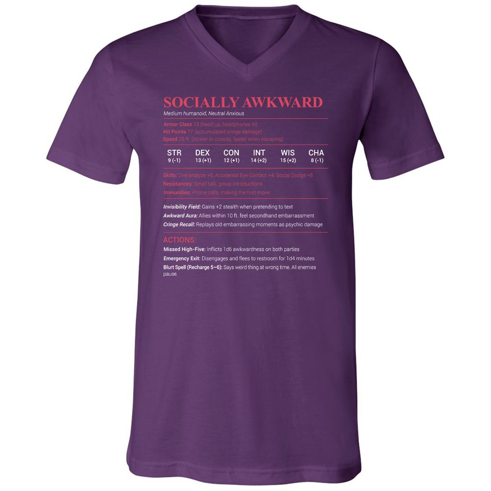 Socially Awkward Stats Unisex V-Neck T-Shirt - Team Purple - 9