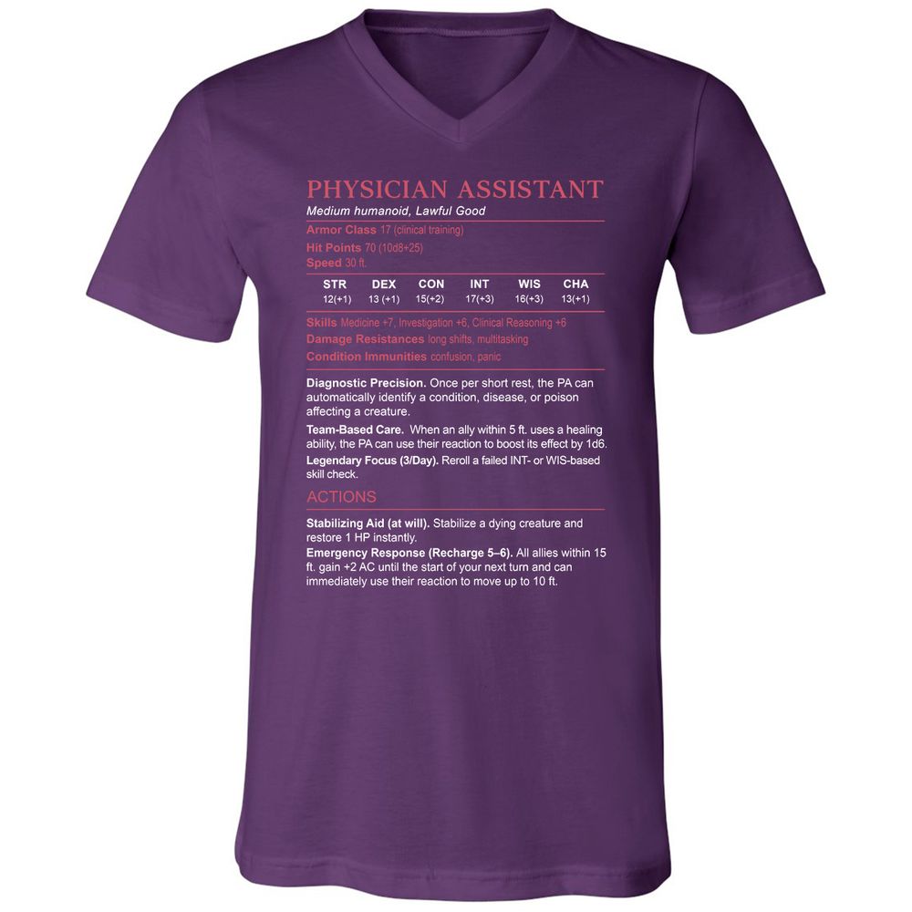 PHYSICIAN ASSISTANT Stats Unisex V-Neck T-Shirt - Team Purple - 9