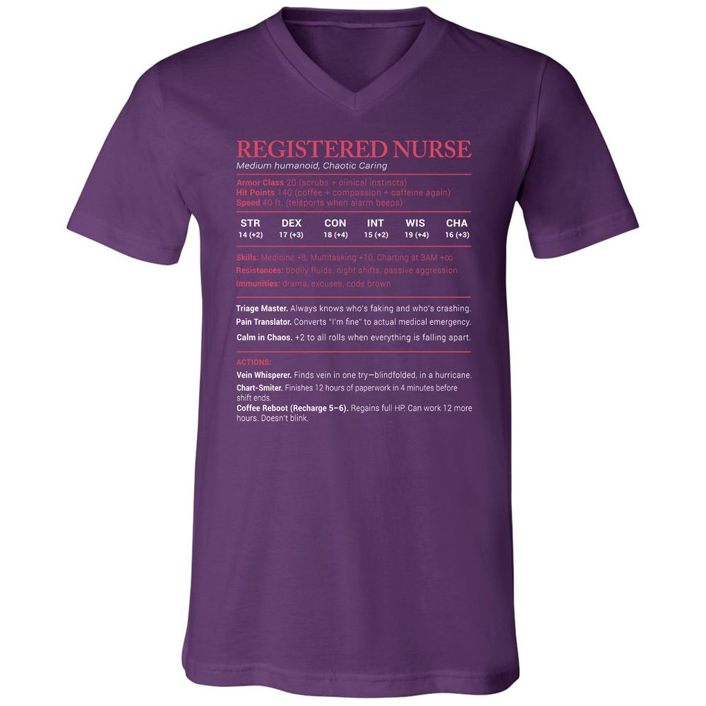 Registered Nurse Stats Unisex V-Neck T-Shirt - Team Purple - 9