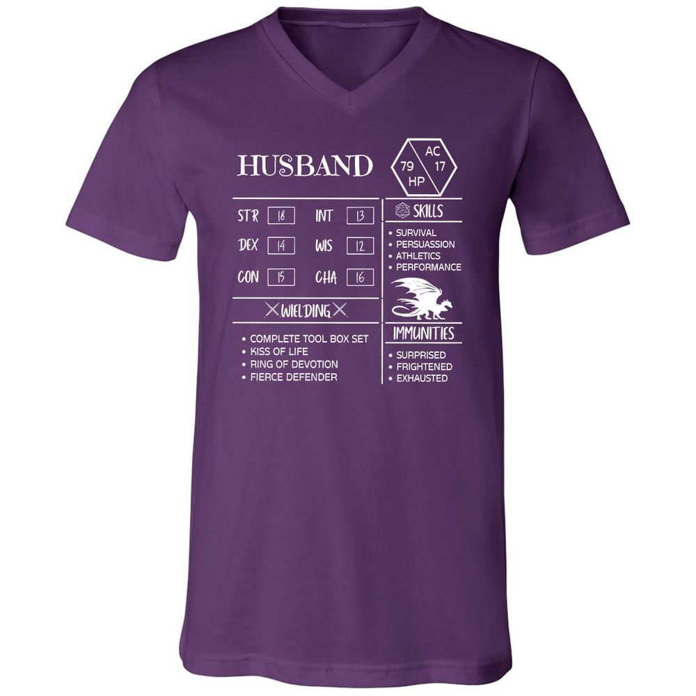 Husband Stats 2 Unisex V-Neck T-Shirt - Team Purple - 9