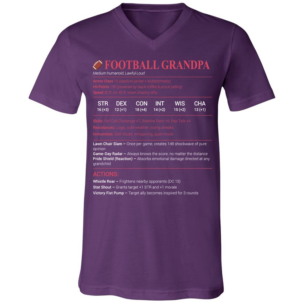 Football Grandpa Unisex V-Neck T-Shirt - Team Purple - 9