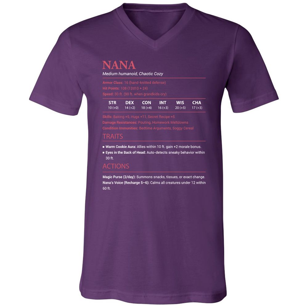 Nana Stats Unisex V-Neck T-Shirt - Team Purple - 9