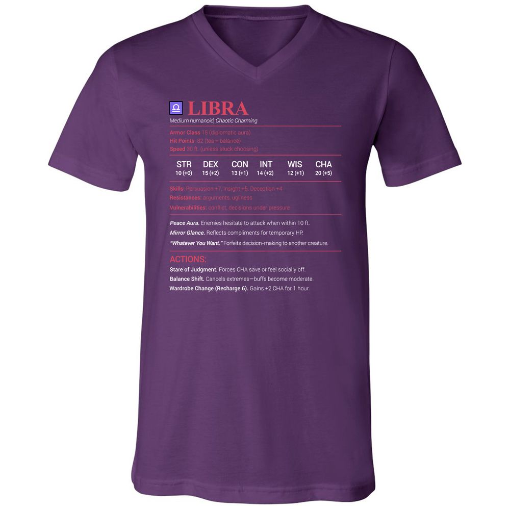 Libra Stats Unisex V-Neck T-Shirt - Team Purple - 9