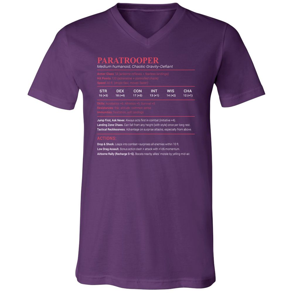 Paratrooper Stats Unisex V-Neck T-Shirt - Team Purple - 9