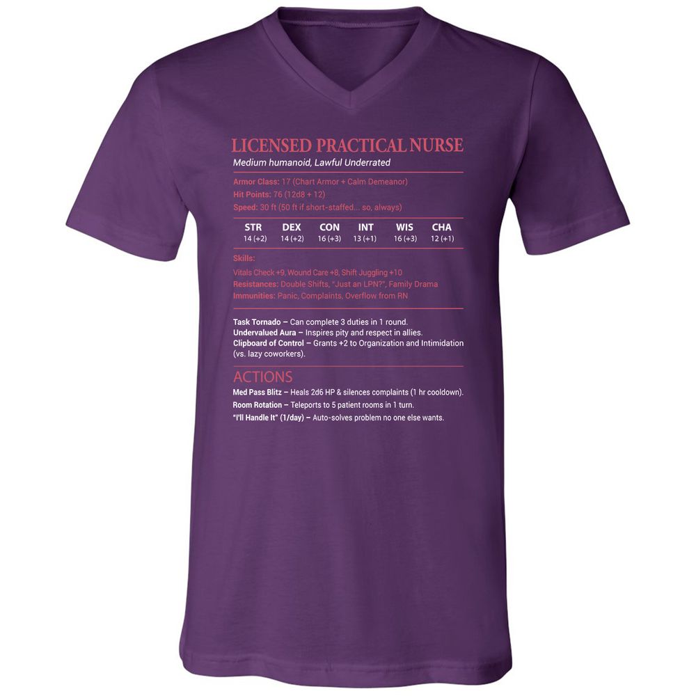 Licensed Practical Nurse LPN Unisex V-Neck T-Shirt - Team Purple - 9