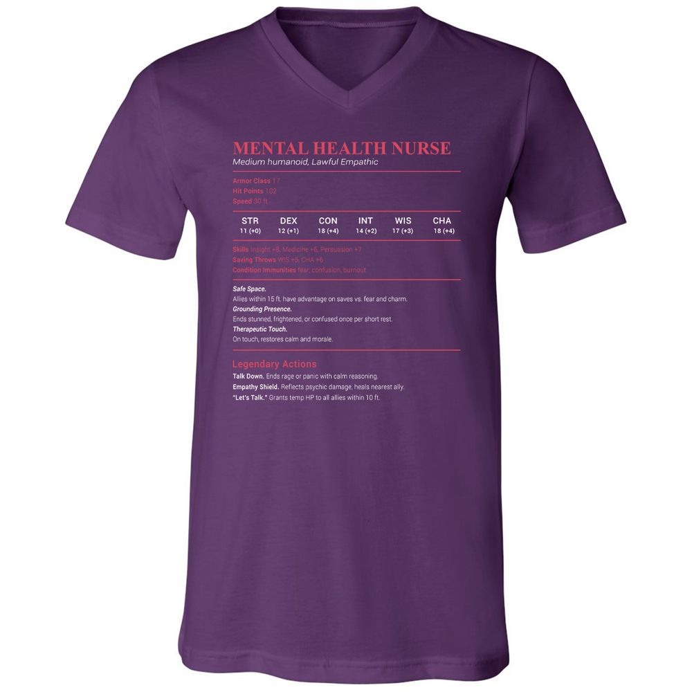 Mental Health Nurse Stats Unisex V-Neck T-Shirt - Team Purple - 9