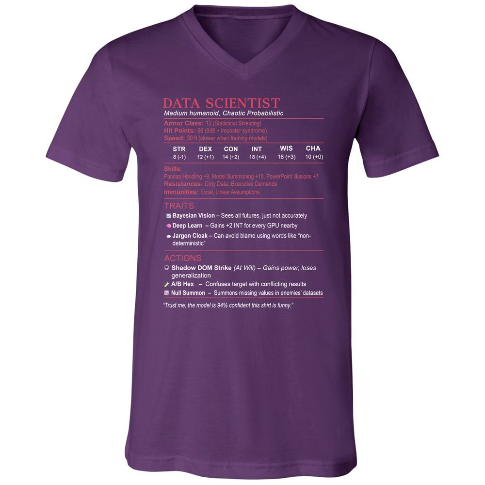 Data Scientist Stats Unisex V-Neck T-Shirt - Team Purple - 9