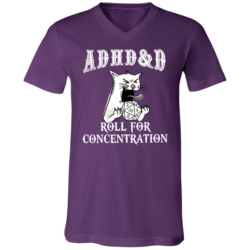 Cat ADHD&D Roll For Concentration Unisex V-Neck T-Shirt - Team Purple - 9