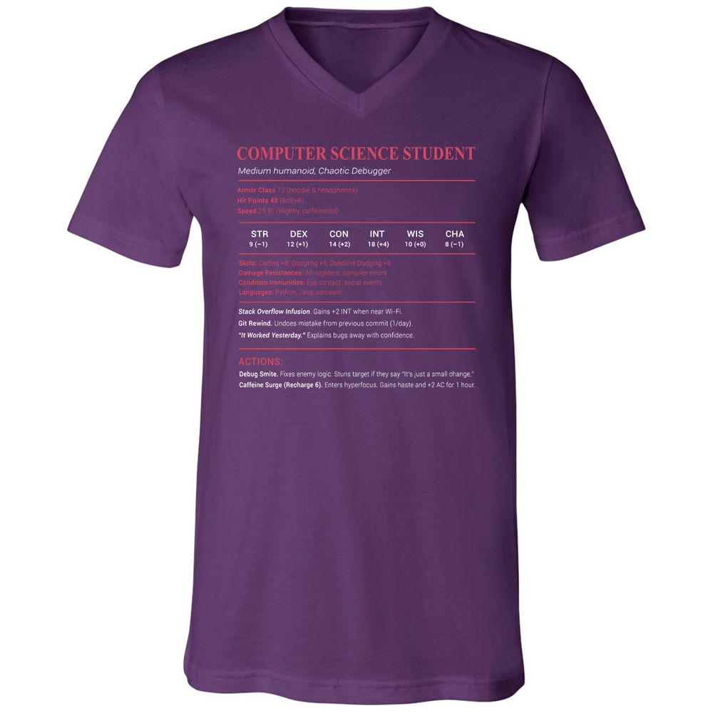 Computer Science Student Unisex V-Neck T-Shirt - Team Purple - 9