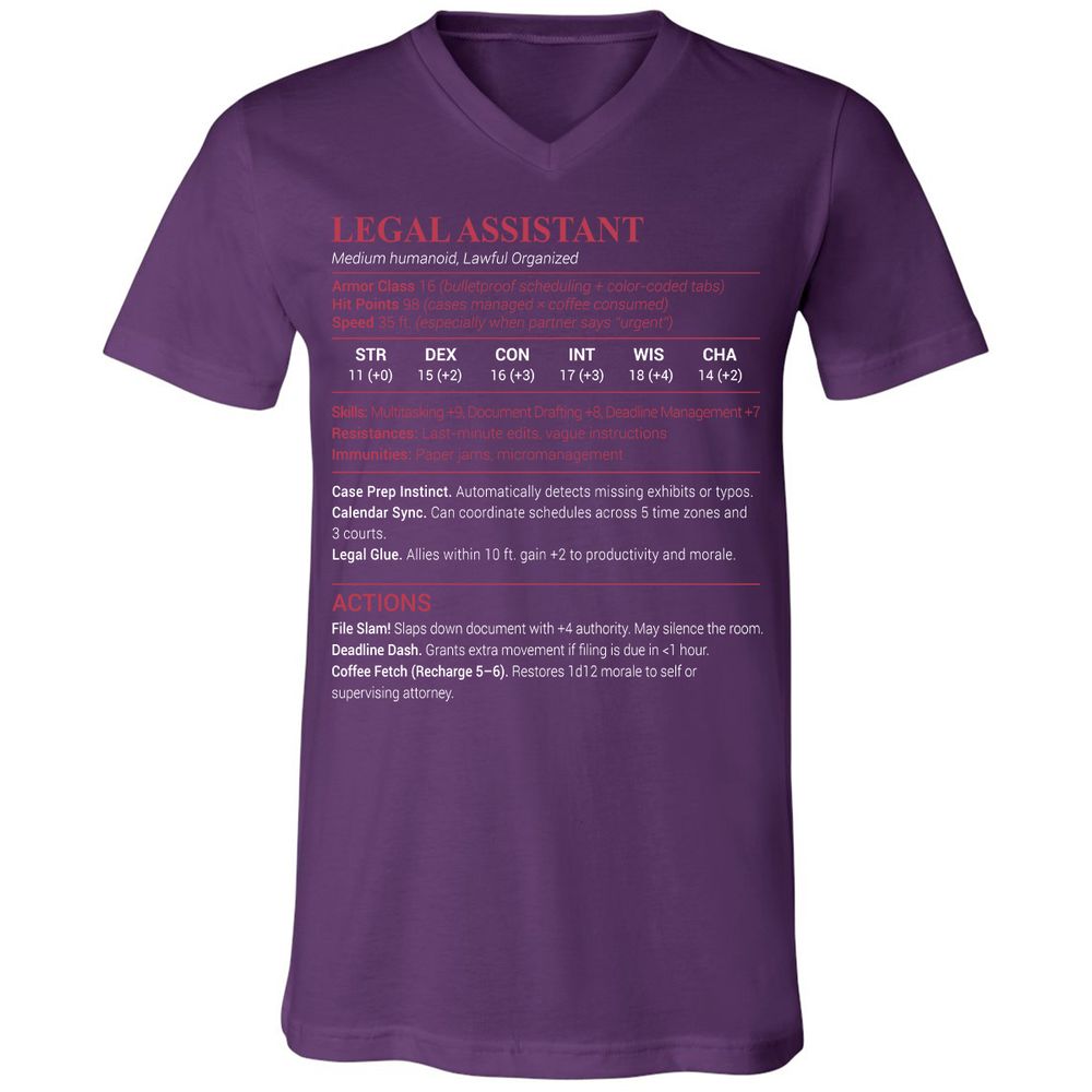 Legal Assistant Unisex V-Neck T-Shirt - Team Purple - 9